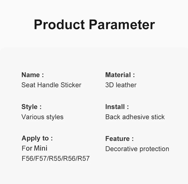 Leather Car Rear Seat Back Handle Decal Cover Protective Sticker For Mini Cooper R56 R55 F56 F57 Interior Decorative Accessories