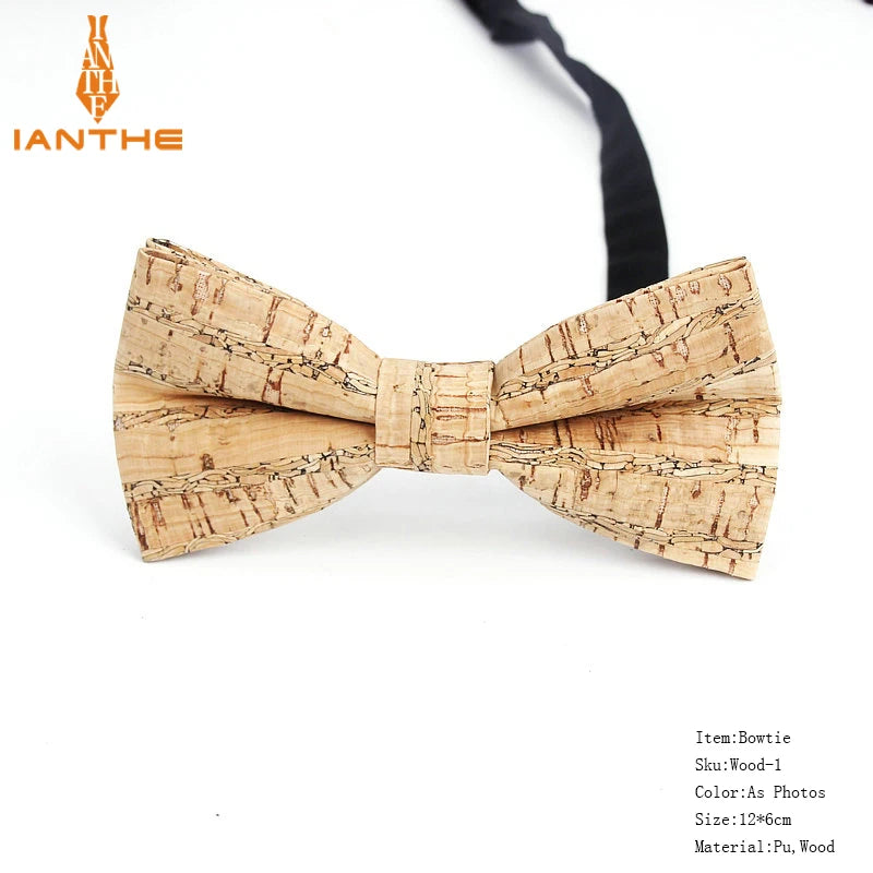 Pajaritas de madera de corcho para hombre, hechas a mano, de estilo novedoso, de color sólido, para bodas, fiestas, regalos, accesorios.