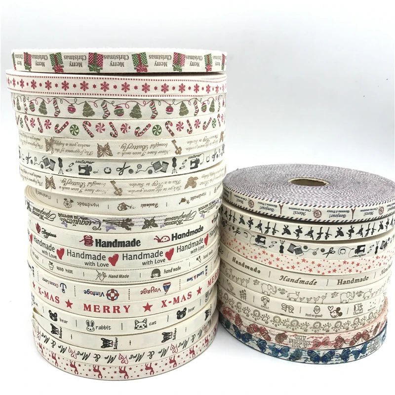 Ruban de coton imprimé fait main, 5 mètres/lot, 15 mm, pour décoration de mariage, de Noël, de bricolage, de couture