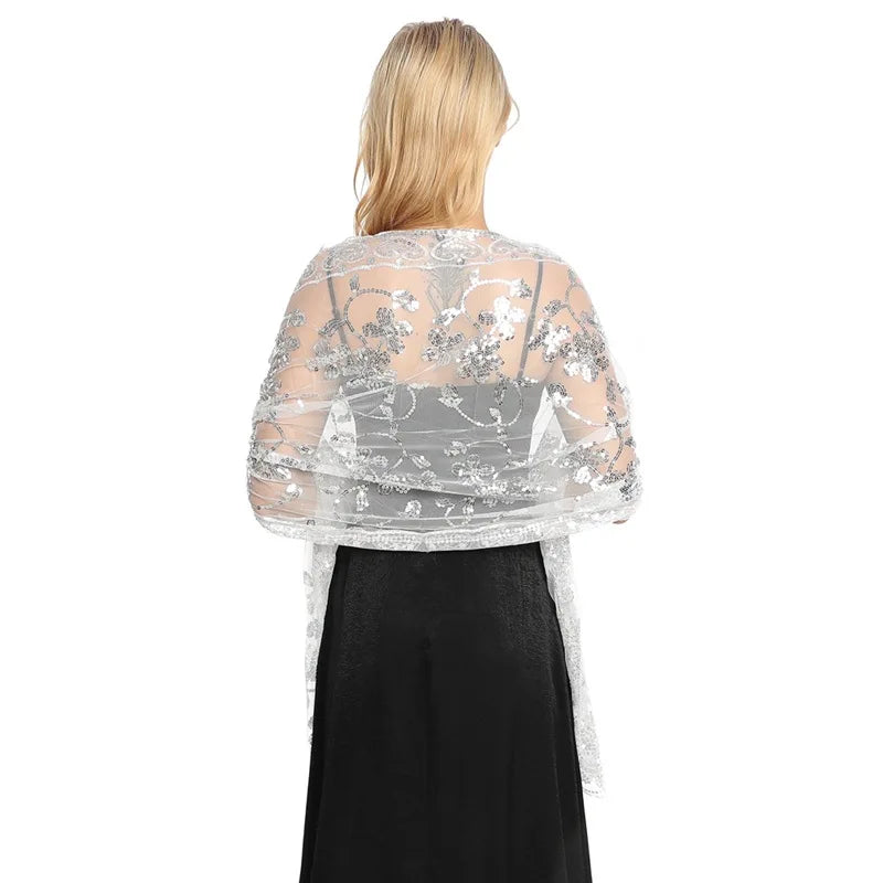 Women Evening Dress Wedding Shawl Sequined Shrug Wraps 2020 New Solid Party Shawl Scarf Tassel Bridal Bolero Cape Mariage Shrug