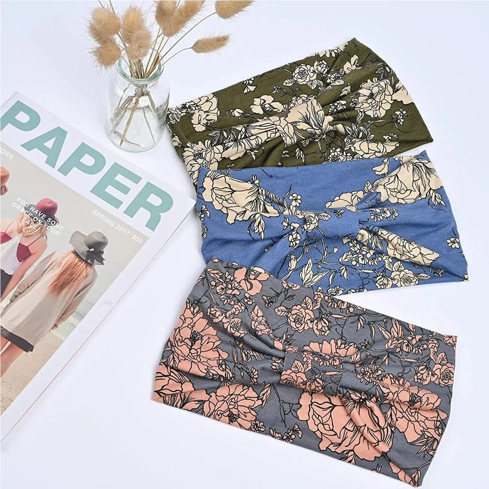 Fashion Boho Ethnic Style Headbands Vintage Knot Elastic Turban Headwrap For Women Girls Hair Band Soft Bandana Hair Accessories