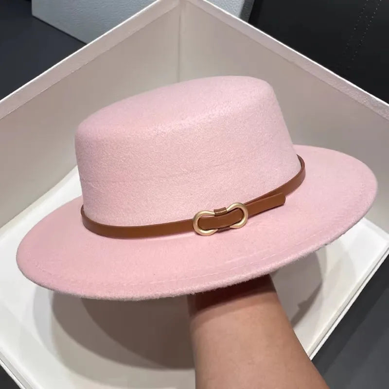 Chapeau Fedora blanc à dessus plat, haut rond, chapeau d'hiver 6cm, feutre pour hommes et femmes, mode Jazz, vente en gros
