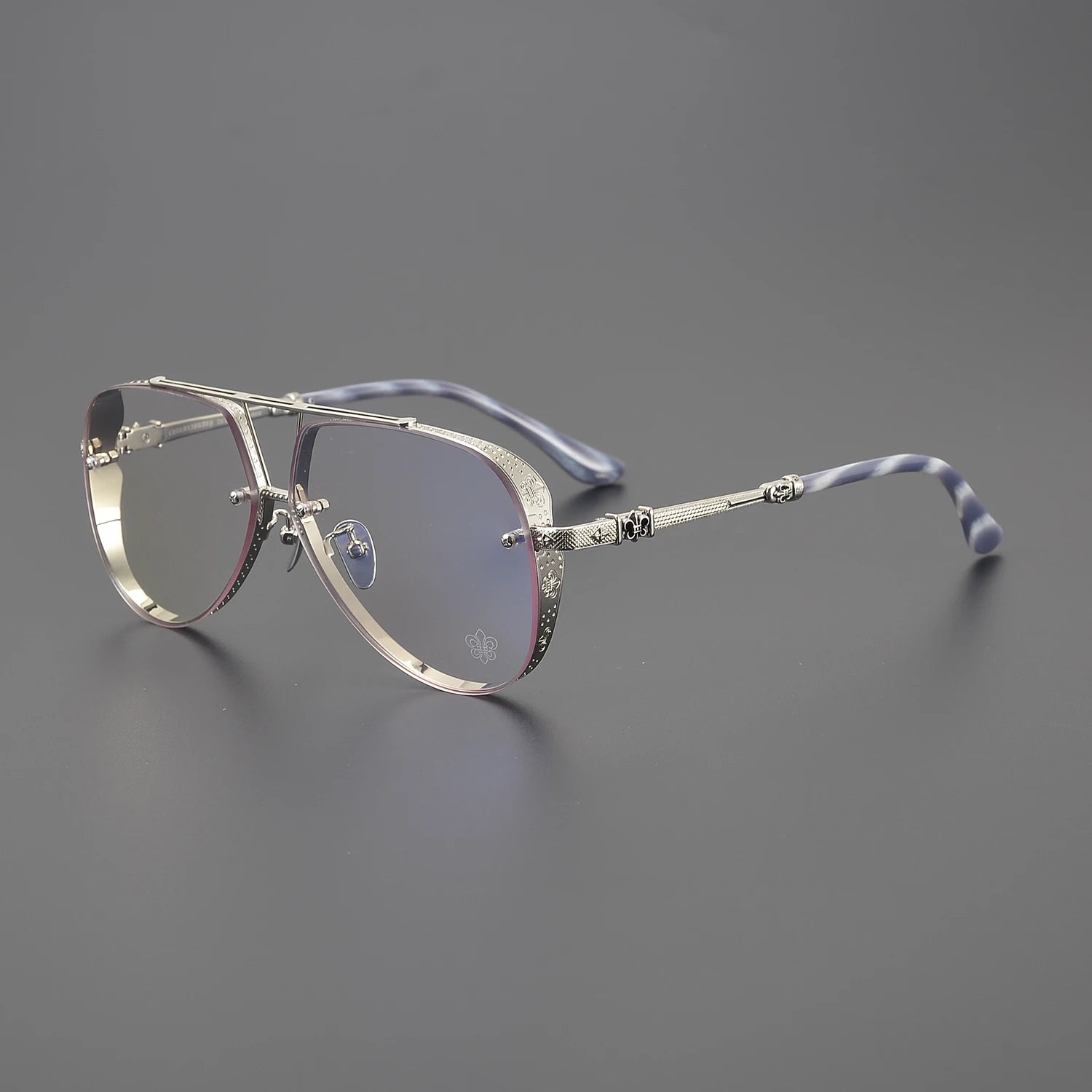 Anti Blue Light Lenses Titanium Eyeglass Frame Rectangular Full Frame Fashionable Carved Optical Prescription Glasses Unisex
