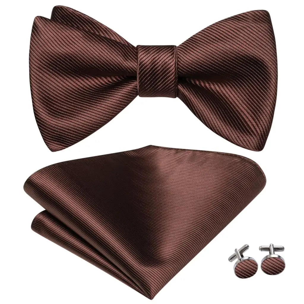 Hi-Tie - Juego de gemelos y pañuelo de seda para hombre, diseño de lazo, en azul, rojo, dorado, negro y blanco, con nudo de mariposa en jacquard para boda y negocios