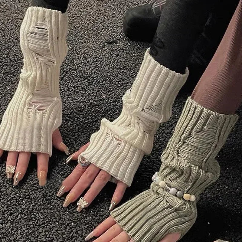 Unisex-Handschuhe, zerfetzt, Punk, Gothic, halbfingerlos, Manschette, Strickhandschuhe, Damen und Herren, weiche Fäustlinge, gebrochene Stretch-Armwärmer