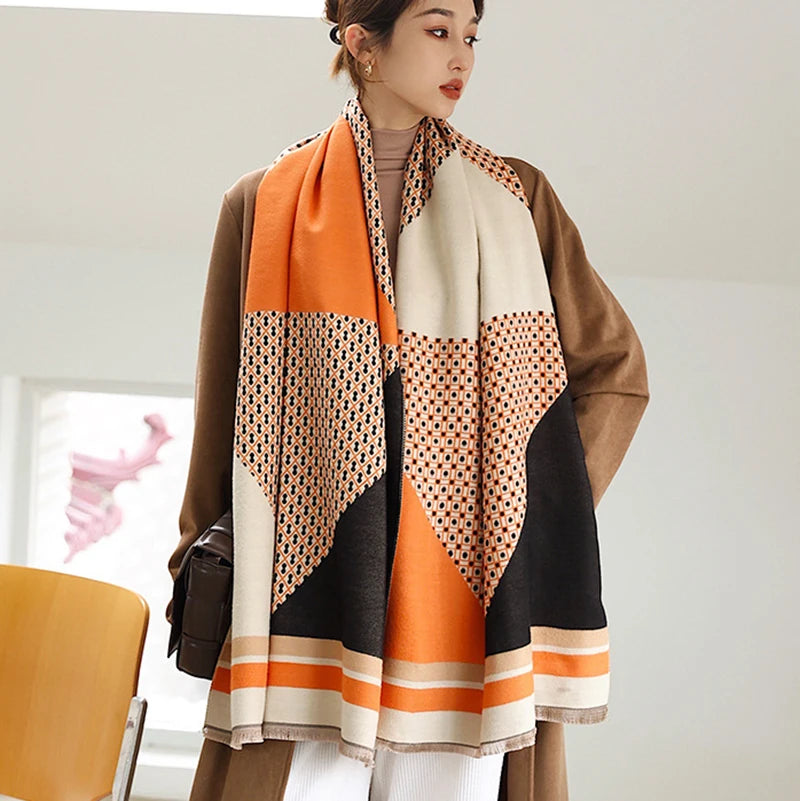 Écharpe de luxe à imprimé cheval pour femme, en cachemire, chaude, pour l'hiver, châles en pashmina, écharpes pour dames, bandana épais