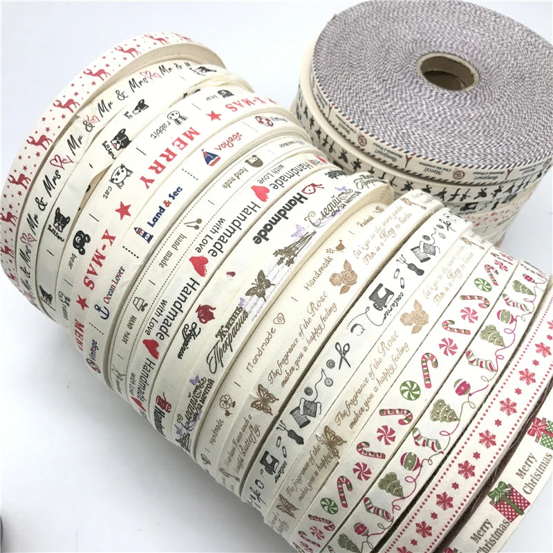 Ruban de coton imprimé fait main, 5 mètres/lot, 15 mm, pour décoration de mariage, de Noël, de bricolage, de couture