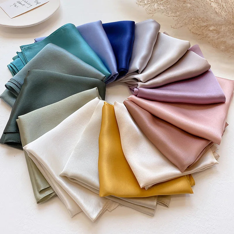 Foulard 100 % pure soie pour femme, foulard uni, bandana, petit hijab, 53 x 53 cm, luxueux