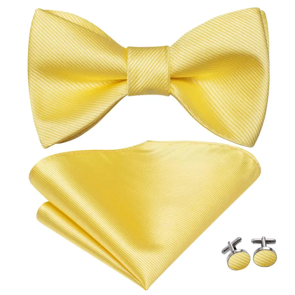 Hi-Tie - Juego de gemelos y pañuelo de seda para hombre, diseño de lazo, en azul, rojo, dorado, negro y blanco, con nudo de mariposa en jacquard para boda y negocios