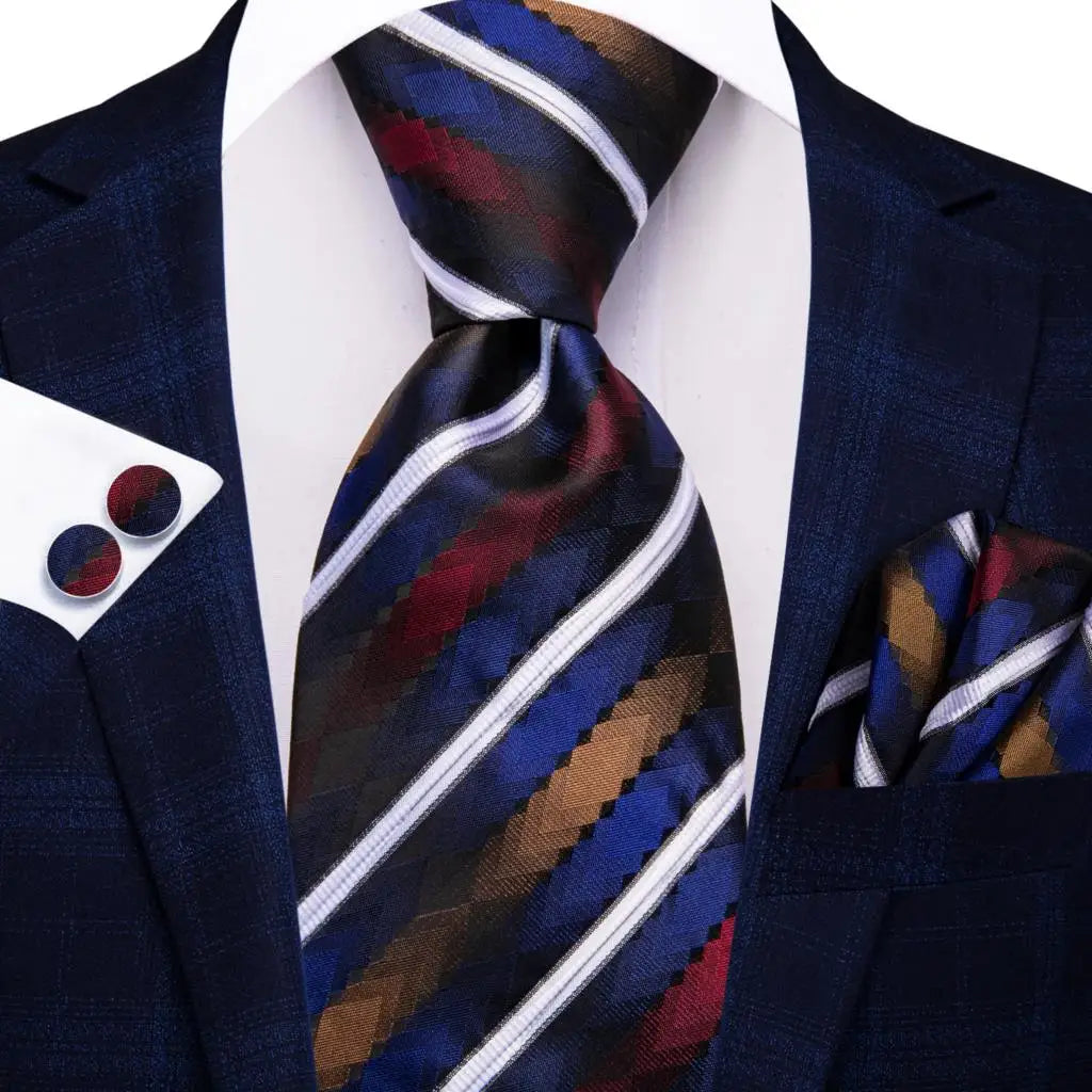 Corbata de boda de seda a rayas negras y rojas para hombre, gemelos de regalo, corbata de moda para negocios y fiestas, envío directo, diseño Hi-Tie