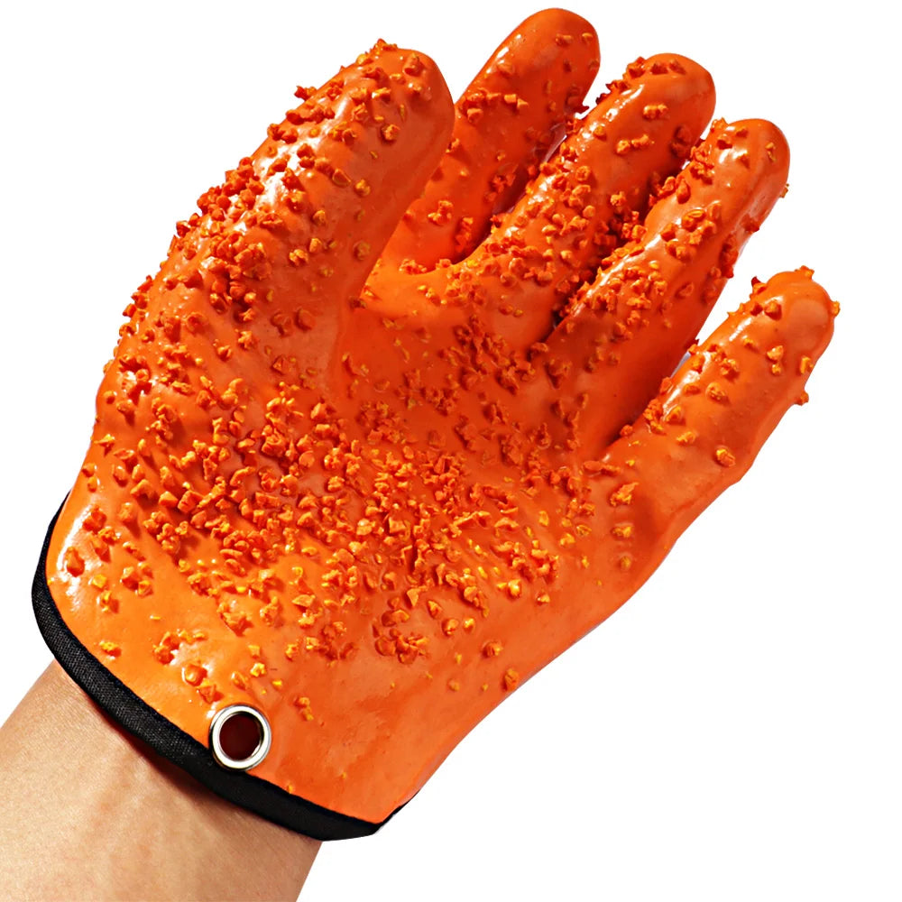Gants de pêche antidérapants et durables en tricot pour attraper du poisson, doigts longs, imperméables, résistants aux coupures, fermoir pour gants gauche et droit, protège les mains