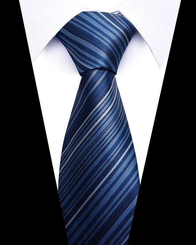 Cravates de mariage de haute qualité pour hommes, style tendance, imprimé à rayures bleues, accessoires de vêtements de bureau quotidiens, cadeau pour homme
