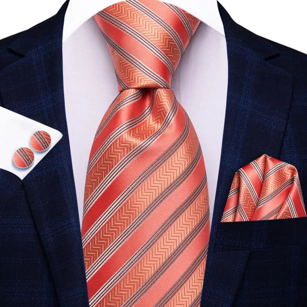 Corbata de boda de seda a rayas negras y rojas para hombre, gemelos de regalo, corbata de moda para negocios y fiestas, envío directo, diseño Hi-Tie