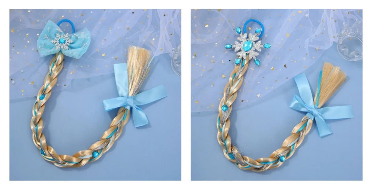 Girls Snowflake Hair Bow Kids Rainbow Hair Tie Princess Accessories Toddler Snowflake Elastics Baby Accessories Hair Bands Braid