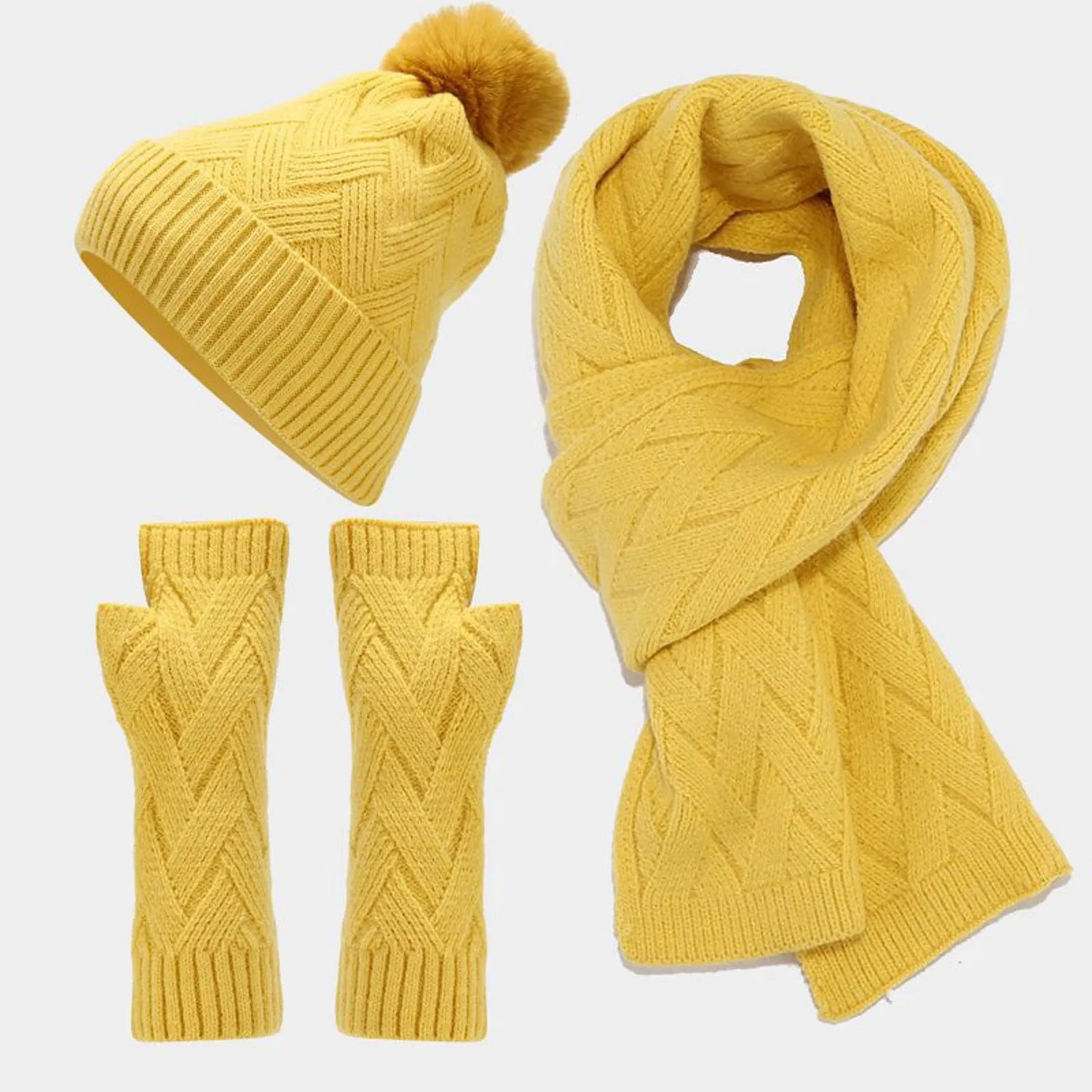 Damen & Herren Herbst Winter Warme Wollmütze Schal Handschuhe Slouchy Dreiteiliges Winter Schnee Strickmütze Schal Handschuhe Mütze Set für Teenager Mädchen