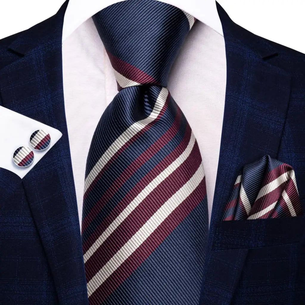 Corbata de boda de seda a rayas negras y rojas para hombre, gemelos de regalo, corbata de moda para negocios y fiestas, envío directo, diseño Hi-Tie