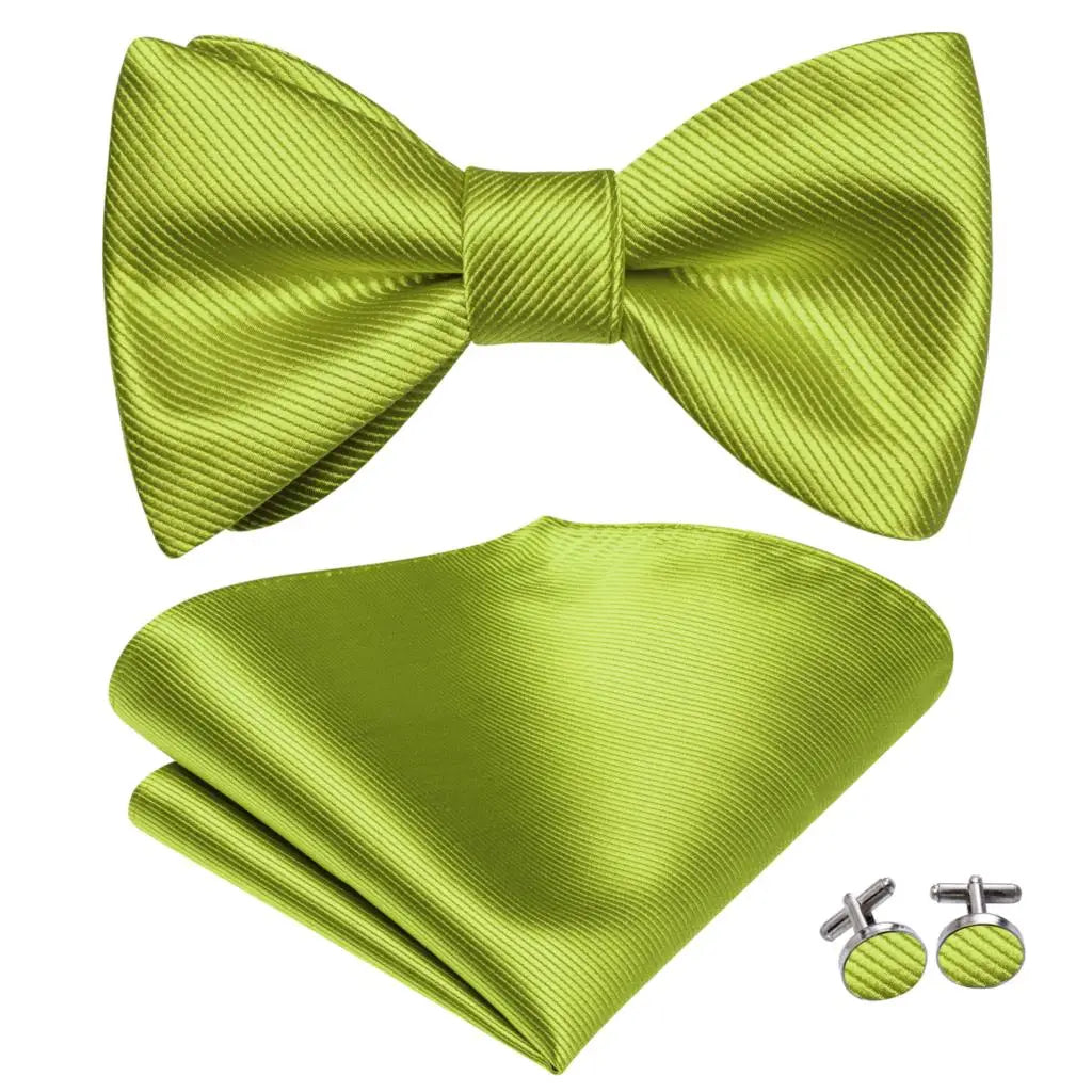 Hi-Tie - Juego de gemelos y pañuelo de seda para hombre, diseño de lazo, en azul, rojo, dorado, negro y blanco, con nudo de mariposa en jacquard para boda y negocios