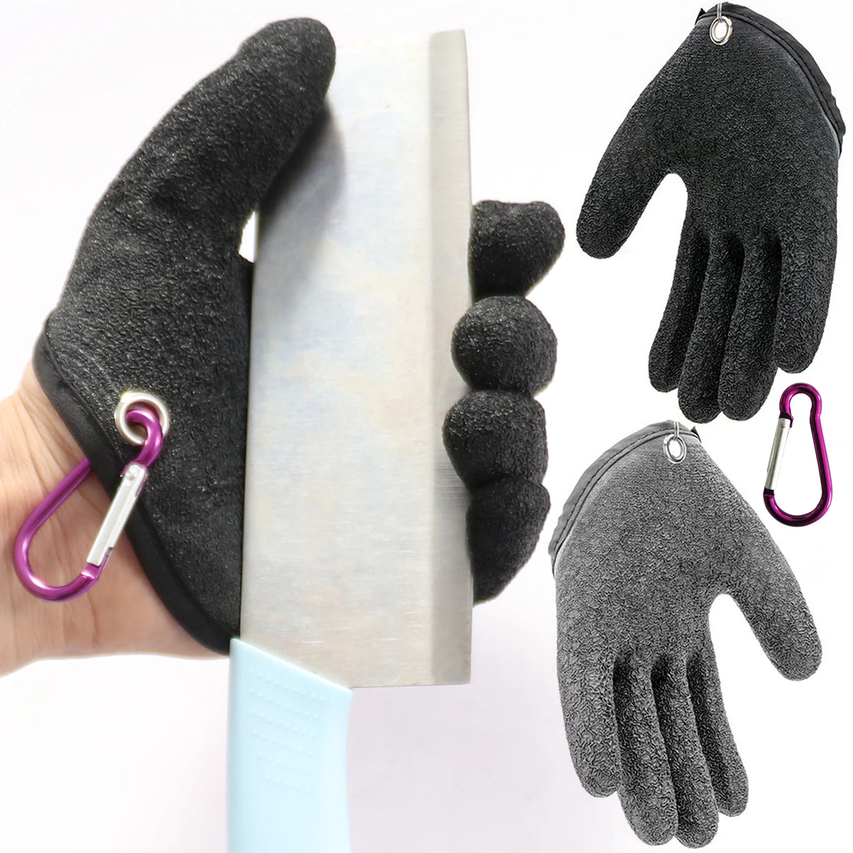 Gants de pêche antidérapants et durables en tricot pour attraper du poisson, doigts longs, imperméables, résistants aux coupures, fermoir pour gants gauche et droit, protège les mains