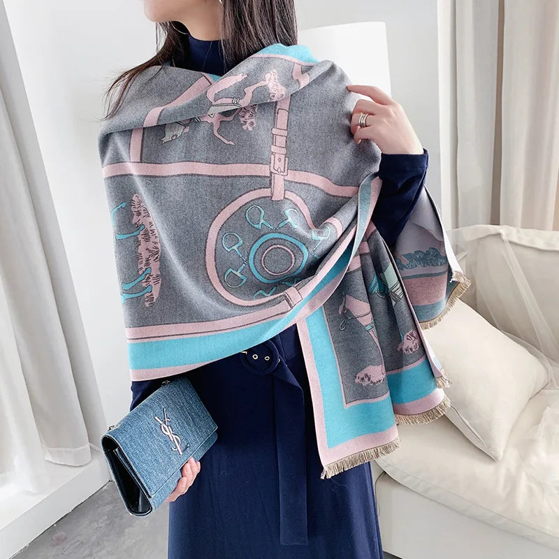 2022 Luxus Pashmina Schal Lady Wraps Winter Kaschmir Warme Schals Bufanda Kette Designer Print Marke Schals