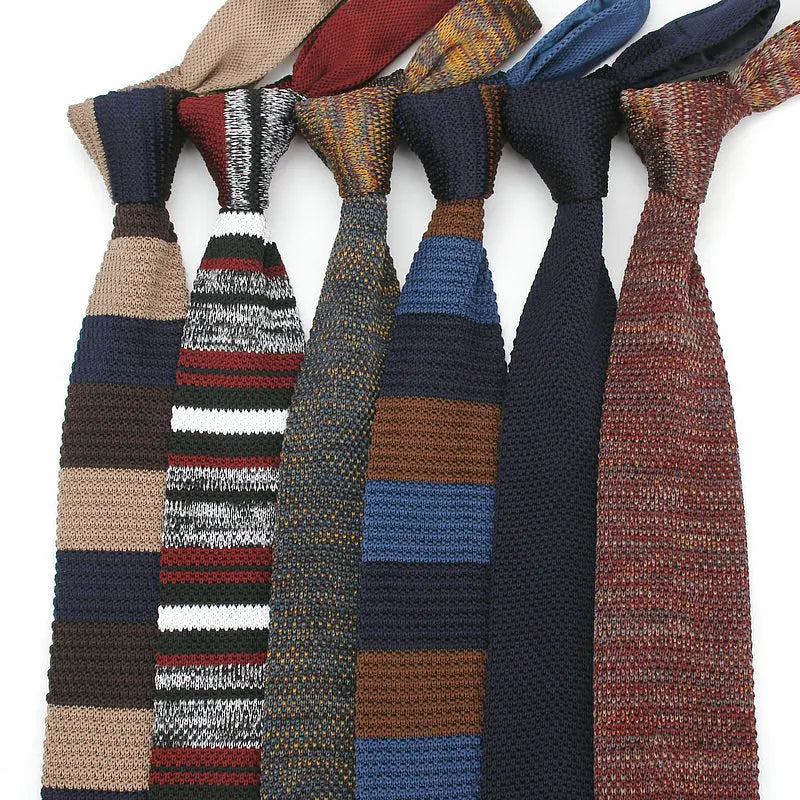 Cravate classique en tricot pour homme, 7 cm, rayures, couleur unie, formelle, pour marié, mariage, affaires, accessoires