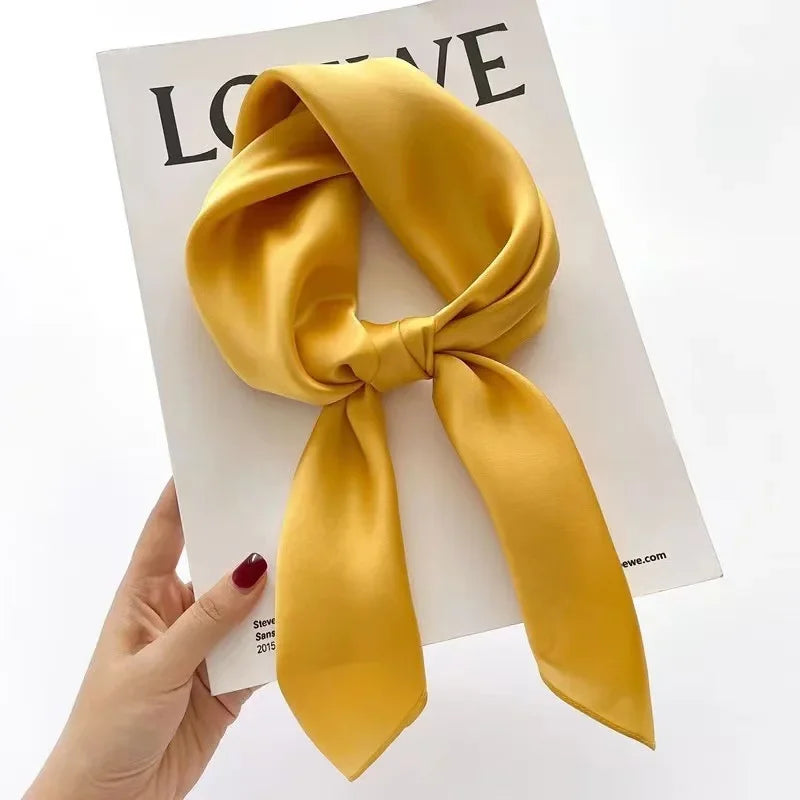 Foulard tendance en soie pour femme, couleur unie, rose, vert, blanc, 70 x 70 cm
