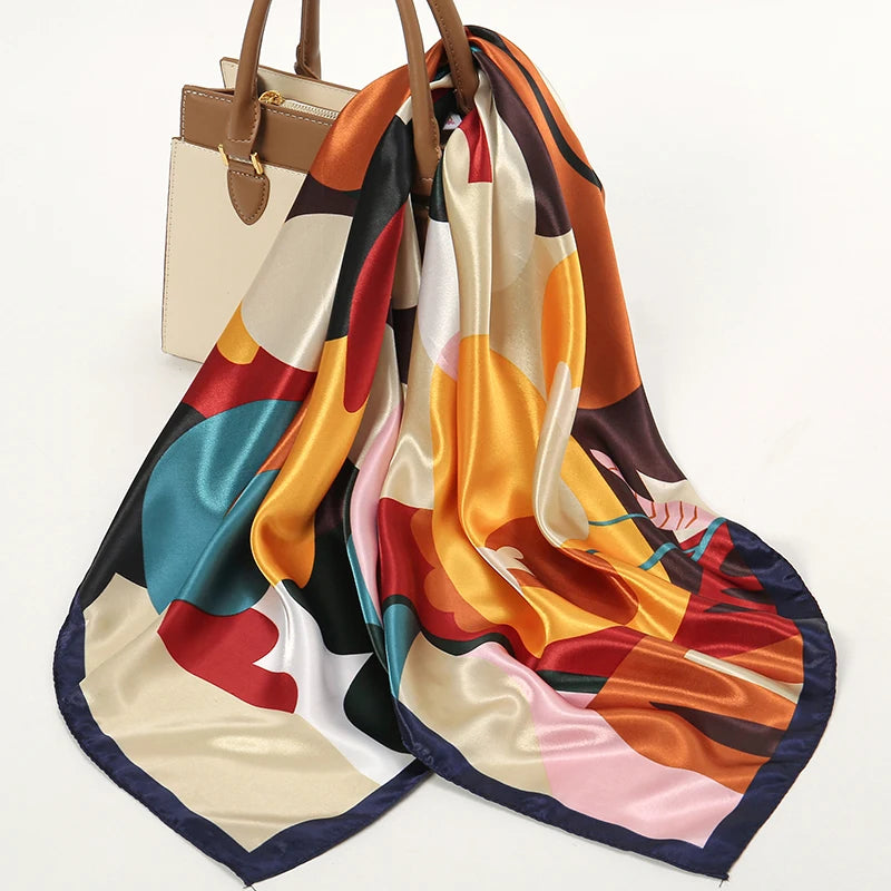 2024 Mode Kopftuch Satin Quadratischer Schal für Frauen Halstuch Weiblicher Seidenschal Foulard Hijab Stirnband Haarbänder Bandana