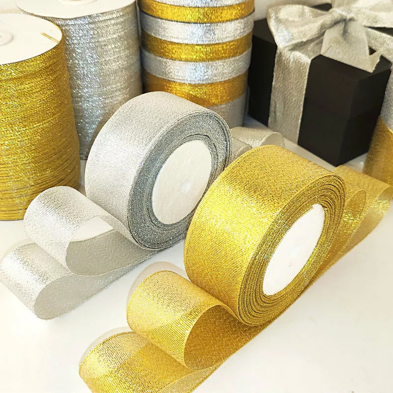 22 Meter Rolle Gold Silber Glitter Satinband Handwerk Hochzeit Dekorative DIY Organza Zwiebeln Bänder Bogen Weihnachtsgeschenk liefert