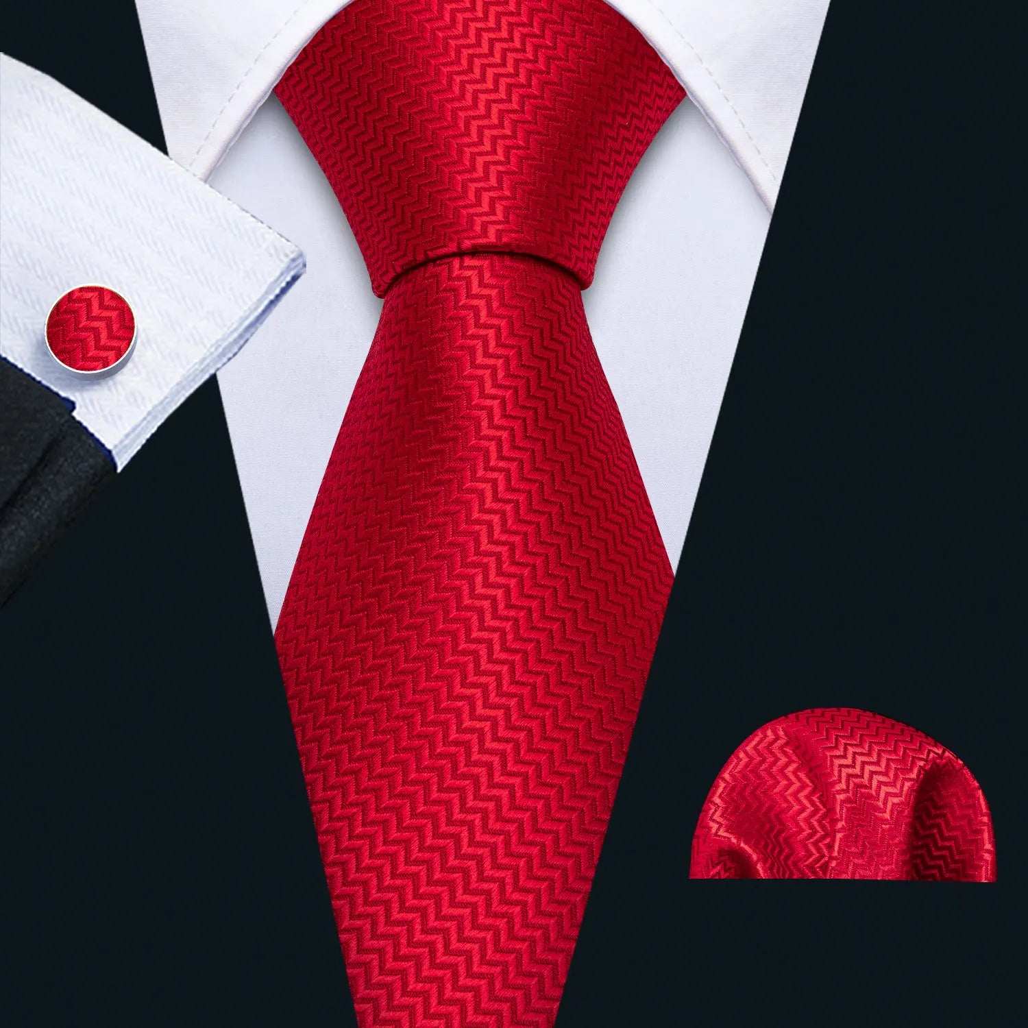 Corbata de boda de seda roja con rayas de tejido jacquard para hombre, juego de corbata, pañuelo y gemelos, Barry.Wang, diseñador de moda FA-5028