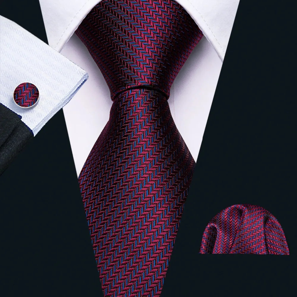 Corbata de boda de seda roja con rayas de tejido jacquard para hombre, juego de corbata, pañuelo y gemelos, Barry.Wang, diseñador de moda FA-5028