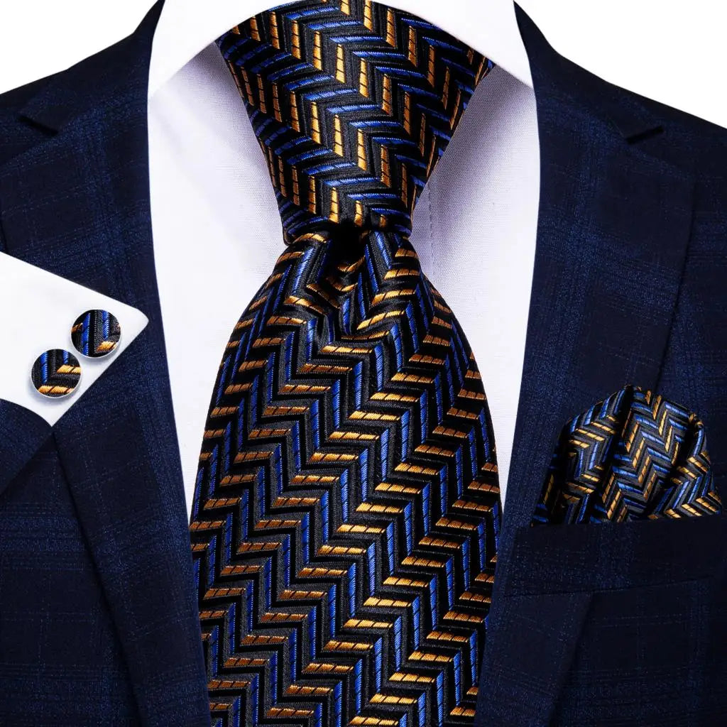 Corbata de boda de seda a rayas negras y rojas para hombre, gemelos de regalo, corbata de moda para negocios y fiestas, envío directo, diseño Hi-Tie
