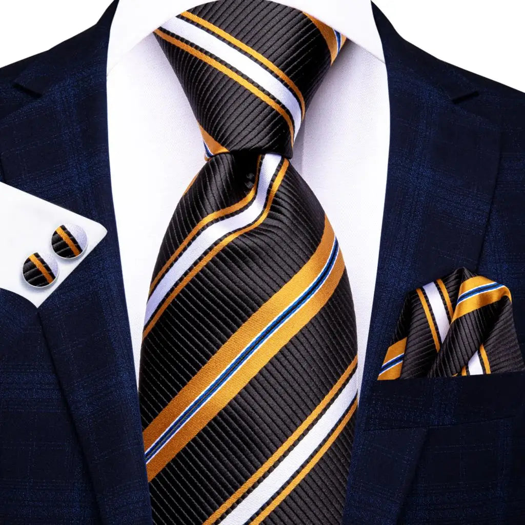 Corbata de boda de seda a rayas negras y rojas para hombre, gemelos de regalo, corbata de moda para negocios y fiestas, envío directo, diseño Hi-Tie