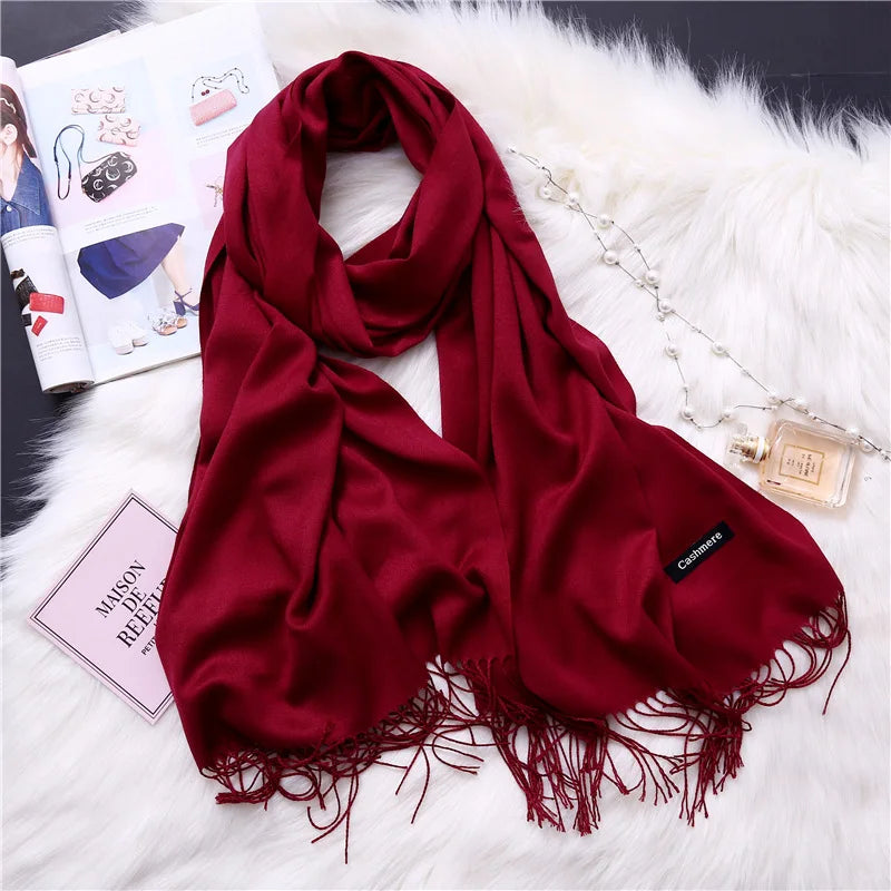2022 Winter Schals Für Frauen Schals Warme Wraps Dame Pashmina Reine Decke Kaschmir Schal Neck Stirnband Hijabs Stolen Foulard