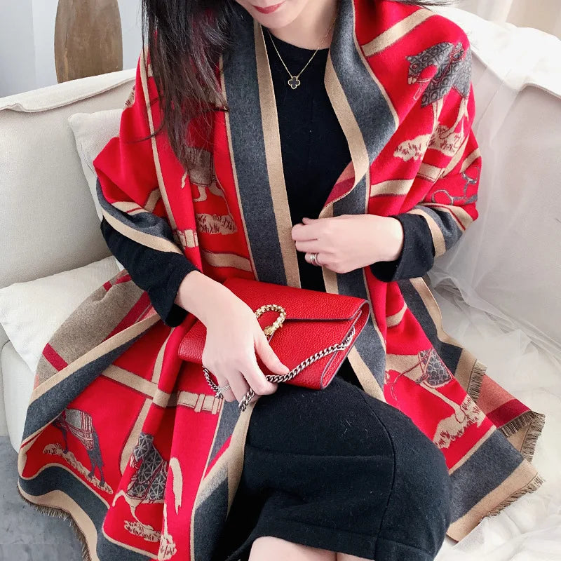 2022 Luxus Pashmina Schal Lady Wraps Winter Kaschmir Warme Schals Bufanda Kette Designer Print Marke Schals