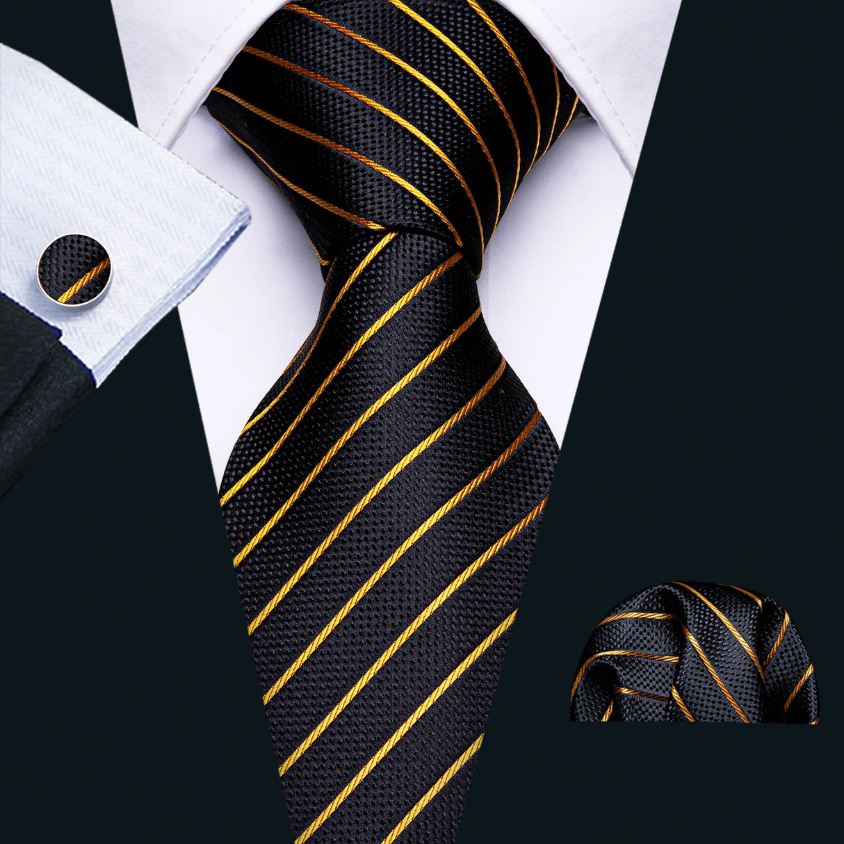 Silk Men Tie Set Blue Red Green Black White Ivory Teal Burgundy Striped Wedding Business Necktie Hanky Cufflinks Barry. Wang