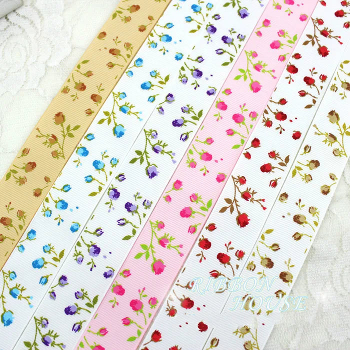 Rubans gros-grain imprimés fleurs de 25 mm, 2 mètres/lot, pour bricolage, fait main, serre-tête, pince à cheveux, nœud papillon, accessoires pour boîte cadeau