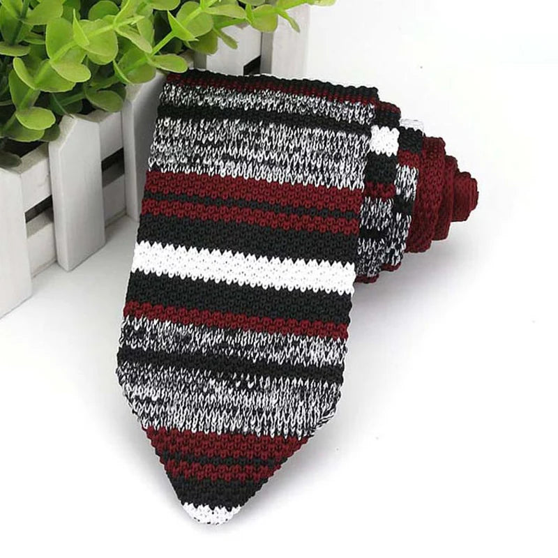 Cravate classique en tricot pour homme, 7 cm, rayures, couleur unie, formelle, pour marié, mariage, affaires, accessoires
