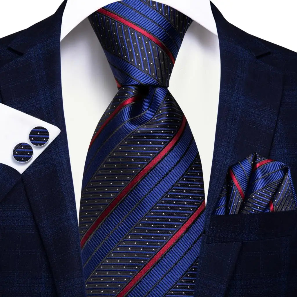Corbata de boda de seda a rayas negras y rojas para hombre, gemelos de regalo, corbata de moda para negocios y fiestas, envío directo, diseño Hi-Tie