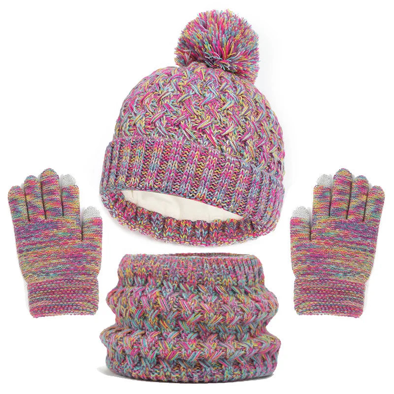 Kinder Wintermütze Schal und Handschuhe Luxus Set Gestrickte Wolle Kinder Warmer Anzug Beanie Caps Für Jungen Mädchen Mütze Halstuch Babymütze