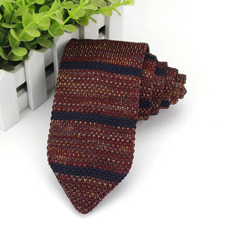 Cravate classique en tricot pour homme, 7 cm, rayures, couleur unie, formelle, pour marié, mariage, affaires, accessoires
