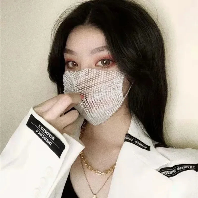 Sparkling Rhinestone Face Mask Fashion Breathable Face Covering Nightclub Music Festival Party Costume Accessories for Women