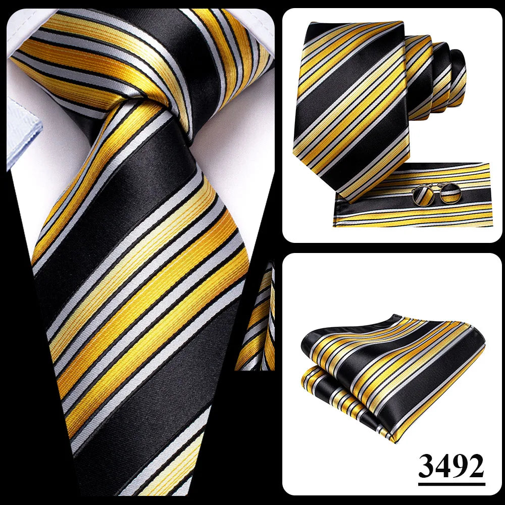 Corbata de boda de seda a rayas negras y rojas para hombre, gemelos de regalo, corbata de moda para negocios y fiestas, envío directo, diseño Hi-Tie