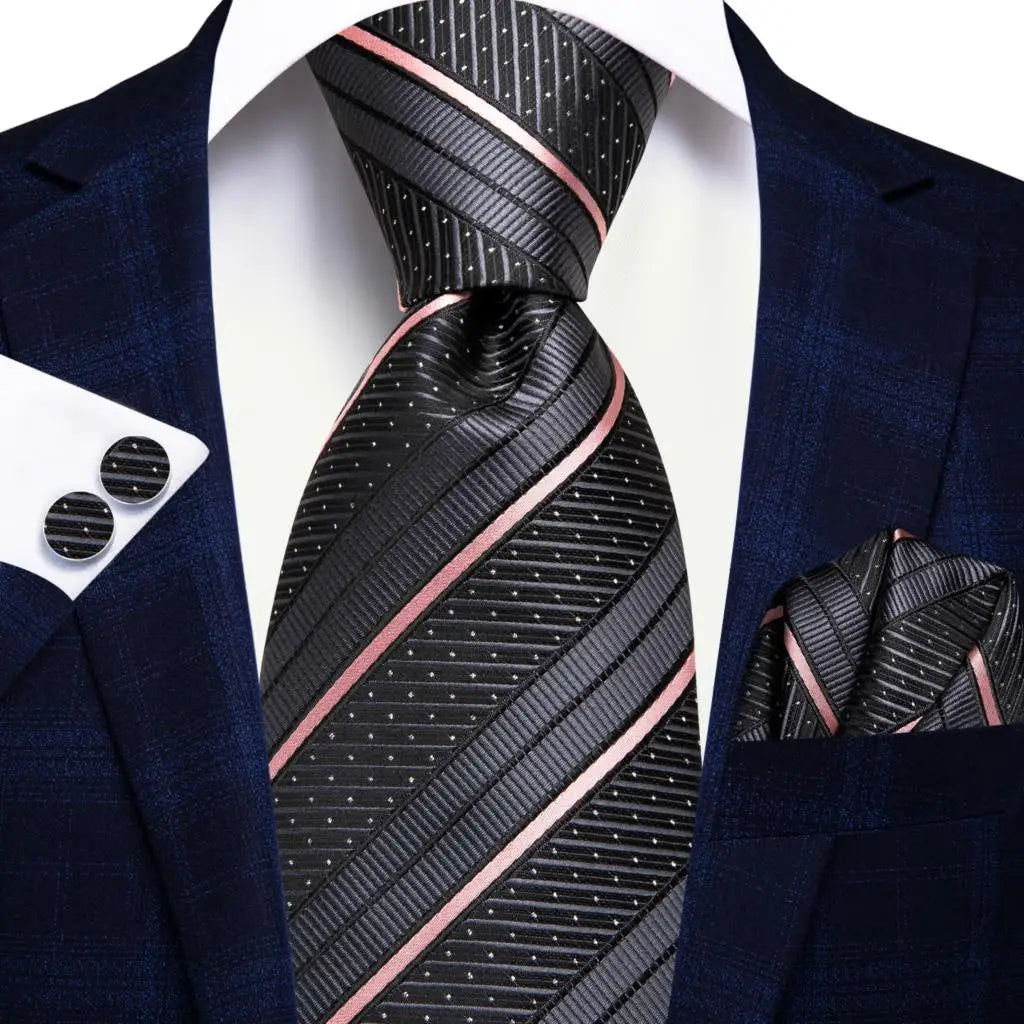 Corbata de boda de seda a rayas negras y rojas para hombre, gemelos de regalo, corbata de moda para negocios y fiestas, envío directo, diseño Hi-Tie