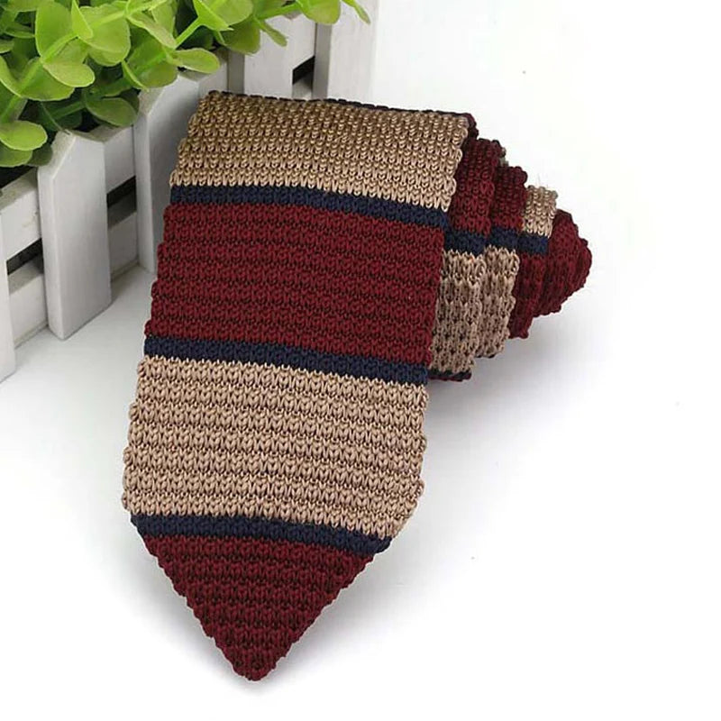 Cravate classique en tricot pour homme, 7 cm, rayures, couleur unie, formelle, pour marié, mariage, affaires, accessoires