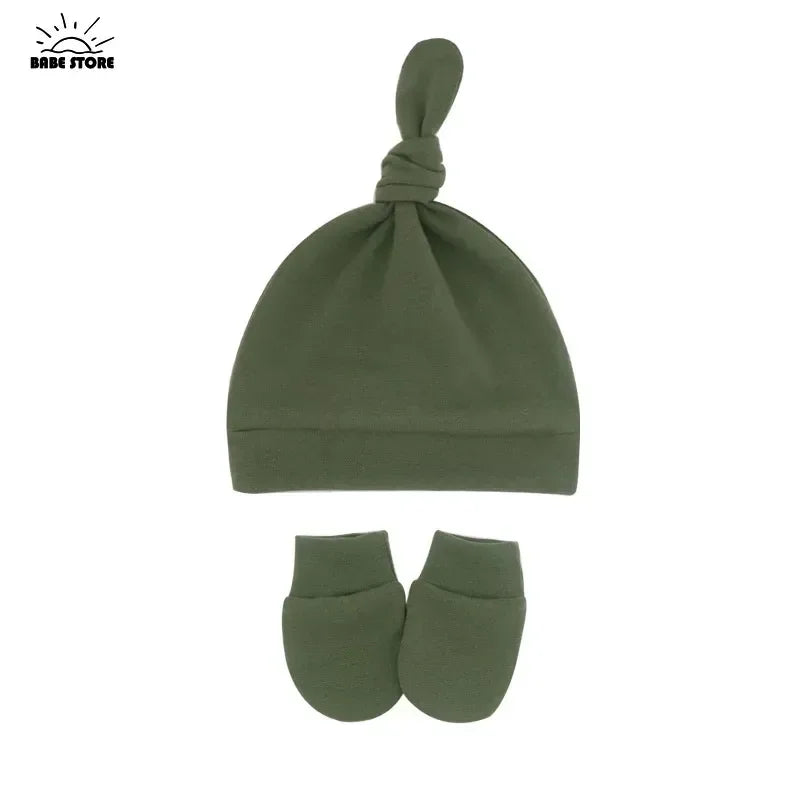 Newborn Baby Hat with Gloves Autumn Winter Warm Cotton Kids Beanies Stuff Children Accessories Infant Nightcap 0-6 Months Babies