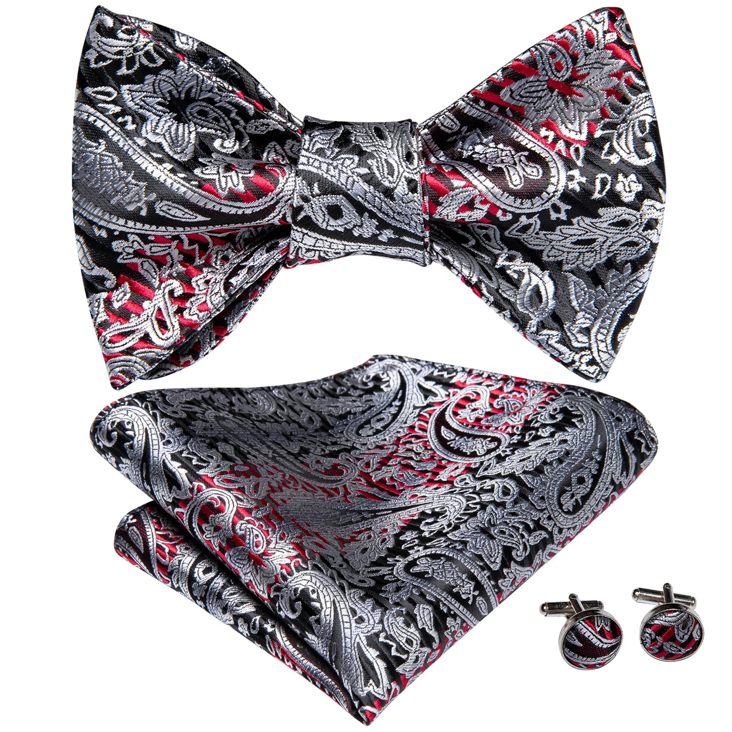 Dropshipping Jacquard Silk Mens Self Bow Tie Hanky Cufflinks Set Male Butterfly Knot Bowtie Wholesale for Male Wedding Business