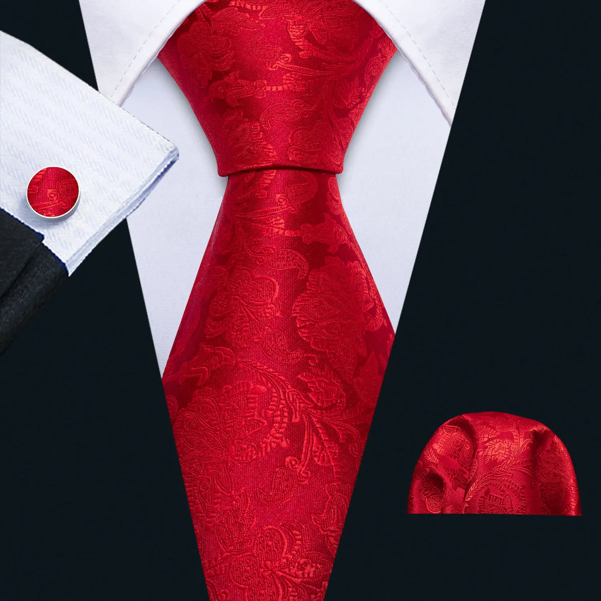 Corbata de boda de seda roja con rayas de tejido jacquard para hombre, juego de corbata, pañuelo y gemelos, Barry.Wang, diseñador de moda FA-5028