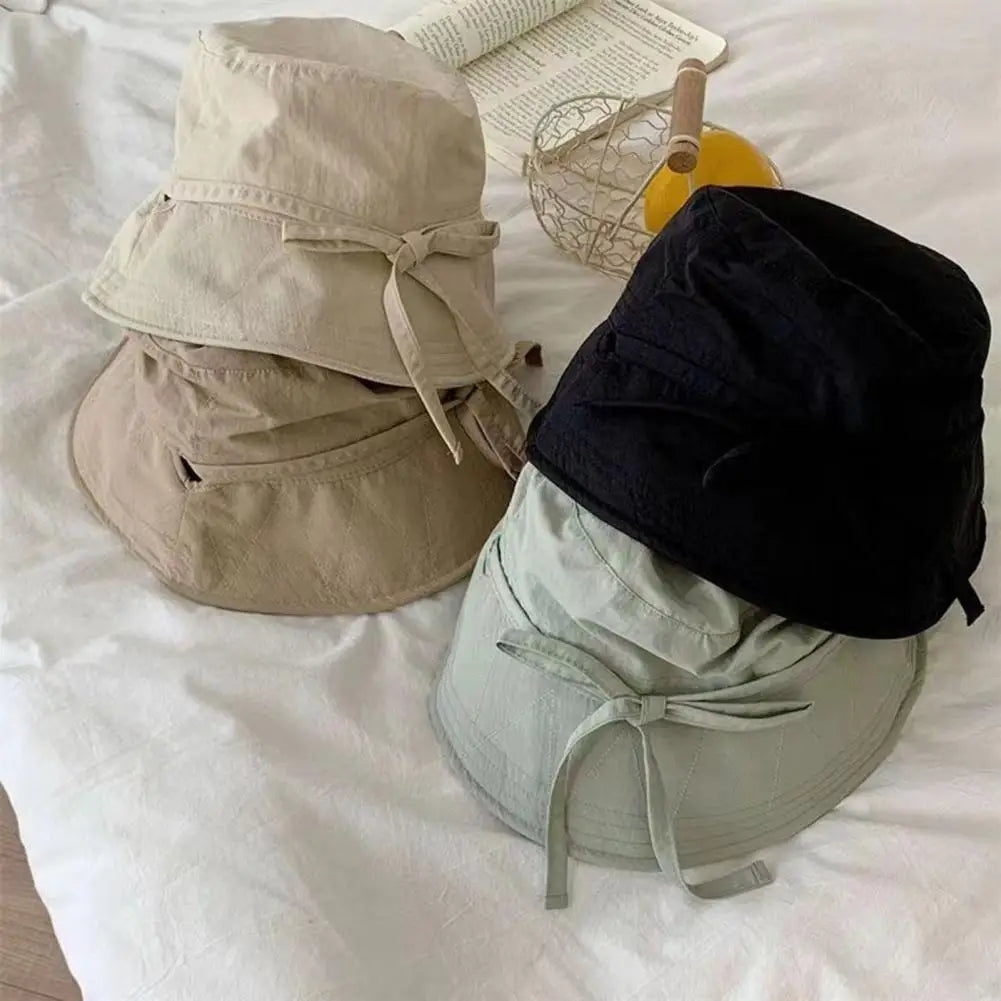 Chapeau de pêcheur coupe-vent à large bord pour femme, couleur unie, pare-soleil, anti-UV, pliable, été