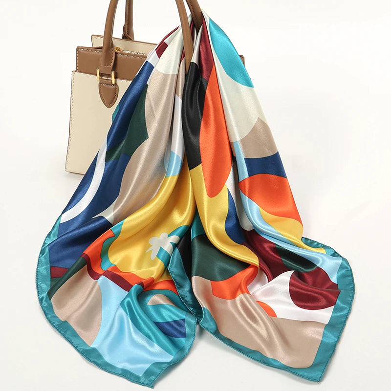 2024 Mode Kopftuch Satin Quadratischer Schal für Frauen Halstuch Weiblicher Seidenschal Foulard Hijab Stirnband Haarbänder Bandana