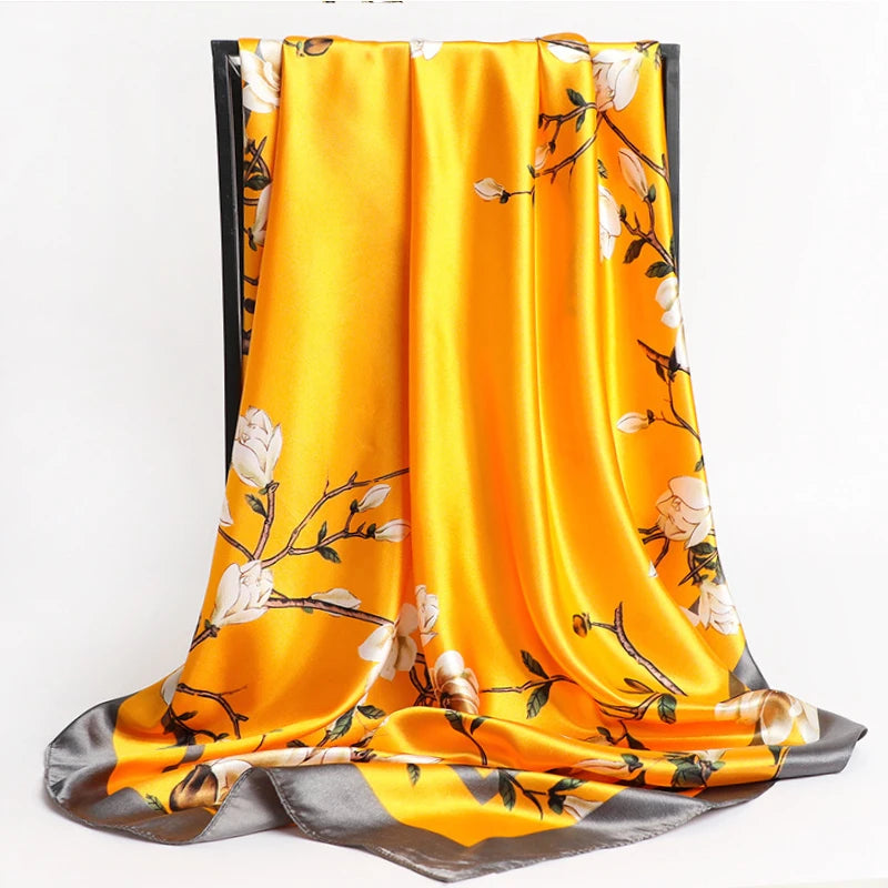 90*90 cm Seidenschals Frauen Drucken Foulard Satin Quadratischen Kopf Hijab Damen Luxus Marke Schal Bandana Weibliche Schalldämpfer chiffen wrap
