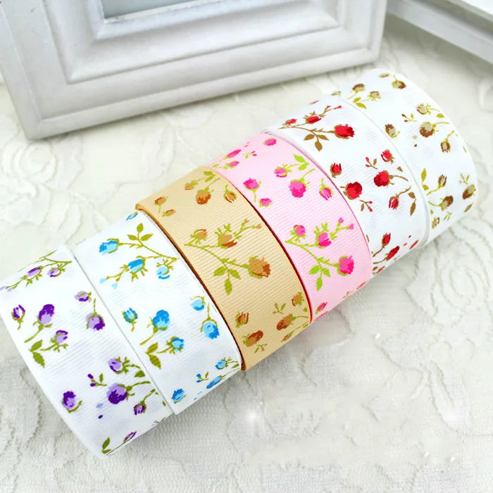 Rubans gros-grain imprimés fleurs de 25 mm, 2 mètres/lot, pour bricolage, fait main, serre-tête, pince à cheveux, nœud papillon, accessoires pour boîte cadeau